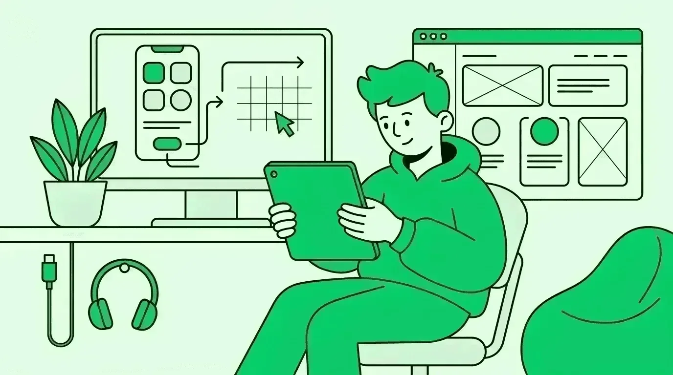  ui/ux portfolio gen z man with long hair. Simple minimalist modern 2026